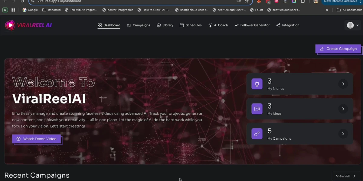 ViralReel AI Dashboard Interface.