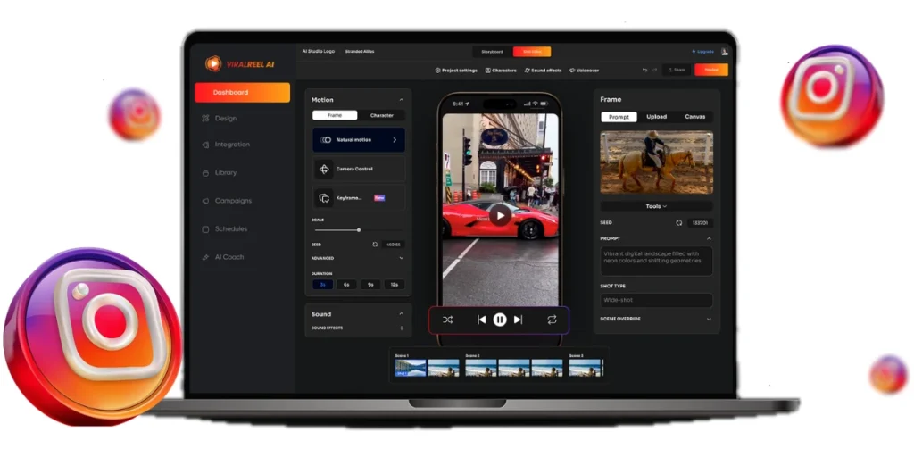 ViralReel AI generating an Instagram Reel using AI-powered templates and voiceover