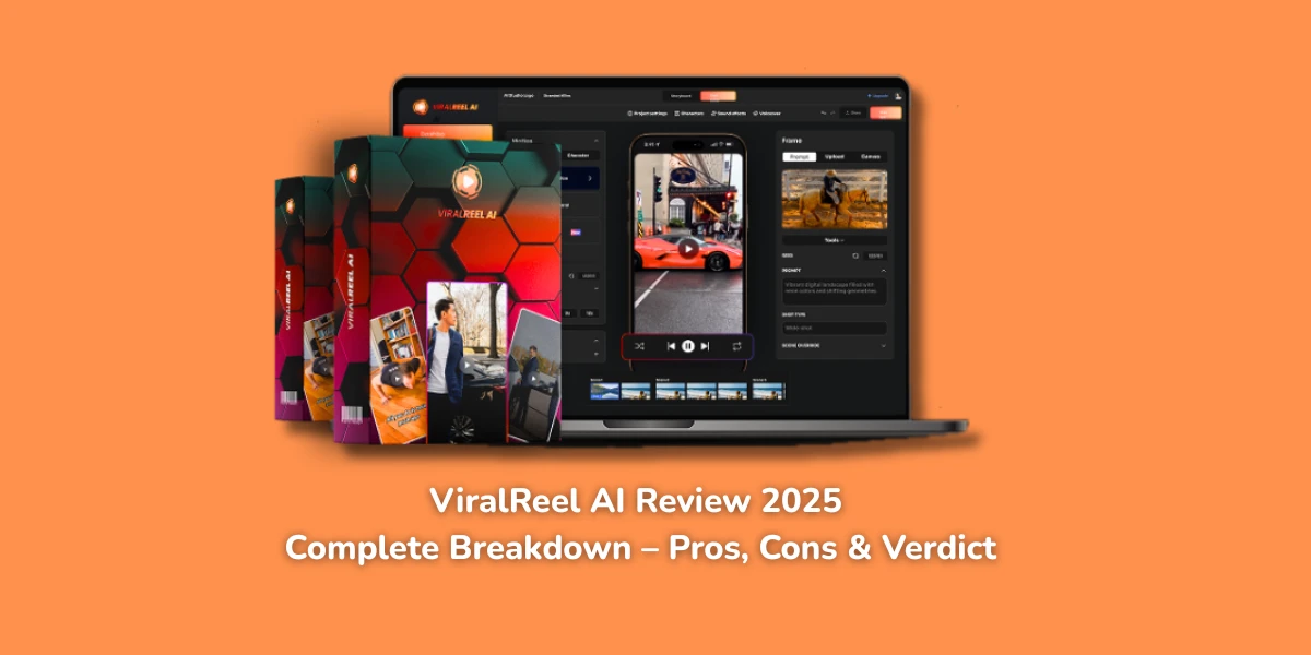 Screenshot of ViralReel AI interface with review labels and Instagram Reels icons, representing a complete 2025 analysis of the tool’s features, pros, and value.